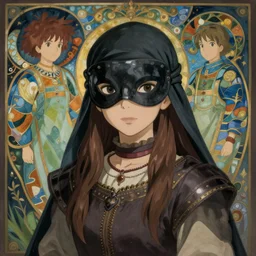 medieval rogue masked girl, highly detailed, ghibli, mucha artstation