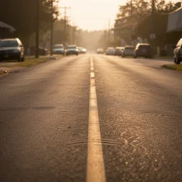 Southern us street, heat ripples, brown colors, light haze, 500mm f 8
