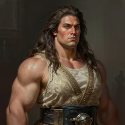 painted portrait of rugged thick very [ roided ] and [ veiny ] very beautiful female weightlifter [ leona heidern ], big wide face, long hair, upper body, robe fantasy intricate elegant highly detailed digital painting, artstation, concept art, smooth, atmospheric lighting sharp focus illustration art by craig mullins greg rutkowski