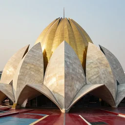futuristic lotus temple space station with gold, red and white marble panels, by santiago calatrava, intricate contemporary architecture, photo journalism, photography, cinematic, national geographic photoshoot