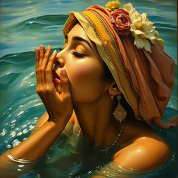 detailed potrait of srilankan woman coming out of water, girl graceful,, painting by james jean, craig mullins, j. c. leyendecker, lights, art by ernst haeckel, john william godward, hammershøi,,