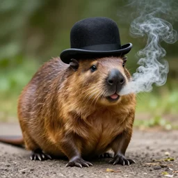 fat platypus smoking in a bowler hat