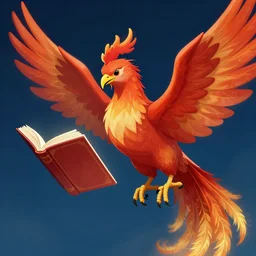 A webcomic illustration of a phoenix reading a book | Detailed | HD | Digital Art | 2018 | Modern | DC | Color | Glossy | 3D | Raytraced | Award Winning