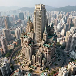 enormous sprawling fantasy winchester mystery house, high, skyscraper, high quality, kowloon walled city, sprawl, giant, fractal, high details, trending on artstation