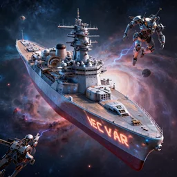 a physical based rendering of a single massive warship with glowing engraved neon inscriptions and floating in an cosmic nebulae, huge level structure, mechanics, electron flow, android, metal, light effect, 3 d render, in the style of pascal blanche and sparth juan raphael lacoste paul pepera pablo roldan, 4 k hd, hyper detailed
