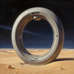 intergalactic stargate portal on a planet with a desert in the background by thomas kinkaid