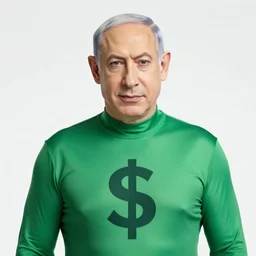 Benjamin Netanyahu as a superhero in a green leotard with a dollar sign on his chest, by Jack Kirby, highly detailed