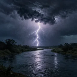 a dark storm closes in over a river, lightning and rain, digital painting, fantasy vista, style of artgerm, andreas rocha, hiroshi nagai