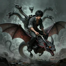 demon with two head riding on bat with three head and snake tail rampaging by hideo kojima, fan art, twitter, tumblr, digital art, concept art, ultra detail, fantasy, dungeons and dragons, video game, 4 k, horror, surreal