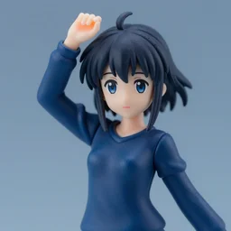 still figurine of lain in elegant sweater, eyes by makoto shinkai, eyes by kon satoshi, personification, dynamic pose, detailed product photo, featured on amiami, deep blues, tone mapped, beautiful composition, 8 5 mm, f. 1 4