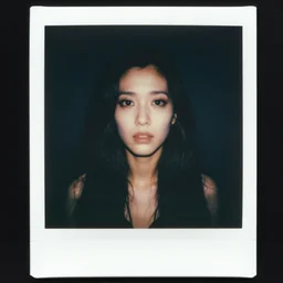 portrait of woman. photo, surreal, harsh lighting. polaroid type 6 0 0. fear. unnerving. supernatural. horror.