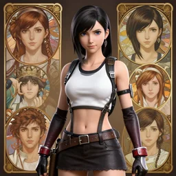 tifa lockhart wearing yuffie kisaragi's outfit!!!, cg art, realistic, character select portrait, by artgerm, greg rutkowski, alphonse mucha, 3 d