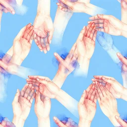 a watercolor pattern of seamless hands holding