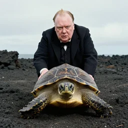 Winston Churchill astonished at discovering the first turtle ever in Galapagos, XF IQ4, f/1.4, ISO 200, 1/160s, 8K, RAW, unedited, symmetrical balance, in-frame