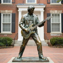 full body wide shot of bronze statue of roy buchanan playing his telecaster, fairfax, virginia