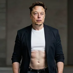 elon musk with abs. hyperrealistic photorealistic detailed