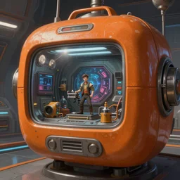 Retrofuturistic orange engineer section of the space station, digital painting by Vicent di Fate and Syd Mead, League of Legends concept artists, trending on artstation, rendered in unreal engine