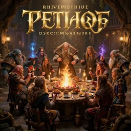 a fantasy tavern where orcs elves and human scelebrate with music and magic, epic cinematic hyperrealism masterpiece. realistic poster with shaded lighting by craig mallismo, artgerm, jeremy lipkin and michael garmash, unreal engine, radiant light, detailed and complex environment, digital art, art station trends