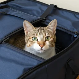 cat inside a travel bag sticking its head out