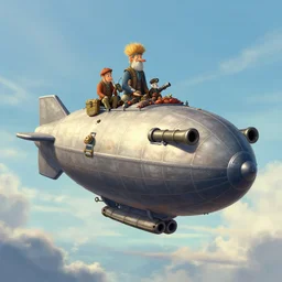 a small airship made out of haggis equipped with cannons and artillery, by gerald brom and greg rutowski, beautiful day