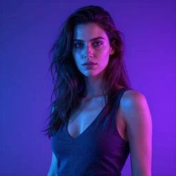 adriana chechik, by greg rutkowski, blue and purple lighting, digital art, ultra realistic, ultra detailed, photorealistic, 4k, character concept