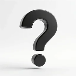 3 d black model of a question mark floating on a white background