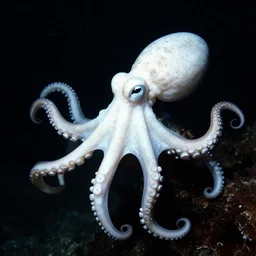 a white octopus in a black sea - h 7 6 8