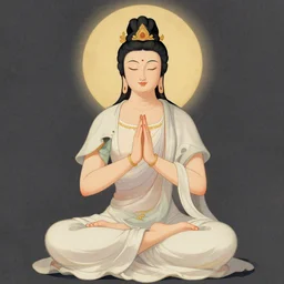 contented female bodhisattva, praying meditating, portrait illustration by Saturno Buttò