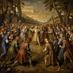 a beautiful installation art of a battle scene from the lord of the rings. by pieter bruegel the elder