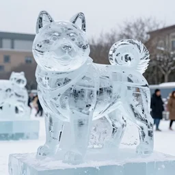 an ice sculpture of a shiba inu dog