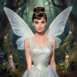 audrey hepburn as a winged fairy in a fantasy forest, various backgrounds, highly detailed, digital painting, artstation, matte, illustration, art by gaston bussiere, greg rutkowski, j. c. leyendecker