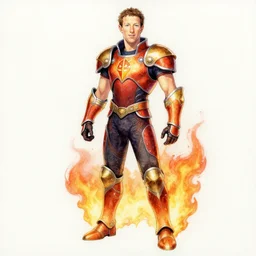 concept art of mark zuckerberg as a fire emblem character, colour splash, detailed full body watercolour illustration by Yusuke Kozaki and Hidari