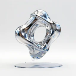 abstract 3D object made out of chrome on a white background dripping on the floor by David McLeod and Alberto Seveso, Blender Render, Transparent, Holographic, unreal engine, highly detailed, album cover art