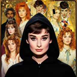 head and shoulders portrait of a magical robed cleric portrayed by audrey hepburn from roman holiday, d & d, fantasy,! dream head and shoulders portrait of an assassin in a black hooded cloak portrayed by young sarah michelle gellar, d & d, fantasy, luis royo, magali villeneuve, donato giancola, wlop, krenz cushart, hans zatka, klimt, alphonse mucha