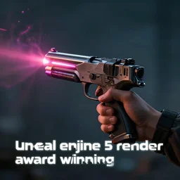 “ hand holding laser gun, cinematic, digital art, unreal engine 5 render, award winning ”
