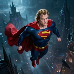 albus dumbeldore as superman, flying over dark gotham, epic digital art, cinematic, trending on artstation, superb detail 8 k masterpiece