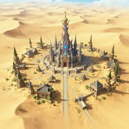 an isolated sacred spiritual fantasy alien village in a vast sand desert, final fantasy, square enix, squaresoft, jrpg