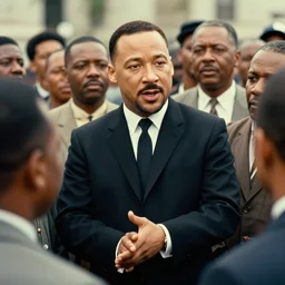 a still of ryan gosling playing martin luther king in a biopic surrounded by civil rights leaders, 4 k, film footage, highly detailed, screencap