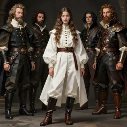 cloth, white fabric coat, jodhpurs high black or brown lether boots and belts, fashion retro, elegant long hair brunette young girl, dark fantasy traveler, steampunk and dark souls, geometrical low poly, dainty renaissance portrait by michael garmash, sargent, greg rutkowski, gaston bussiere, rhads, craig mullins