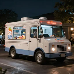 ice cream truck at nighttime