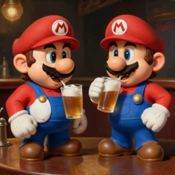mario and wario are best friends and drunk in a bar, highly detailed painting by unreal engine 5 and carravagio, leyendecker, craig mullins, nice lighting, smooth tiny details, soft and clear shadows, low contrast, perfect