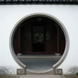 circular gate in a white wall that leads into darkness. chinese architecture. fantasy. elegant. detailed. smooth. sharp focus. trending on arstation. artist greg rutkowski.
