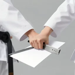 person karate chopping paper