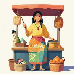 maximalist vibrant sculpture of godly asian female street vendor, painted by makoto shinkai takashi takeuchi studio ghibli, akihiko yoshida, yoshitaka amano, wangechi mutu, clean cel shaded vector art. shutterstock. behance hd by lois van baarle, artgerm, helen huang, rossdraws, illustration