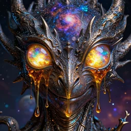 magic book of dreams, great old ones, yog - sothoth, r'lyeh, shub - niggurath, cosmic beauty, wet gloss metal render, close up dragon eyes orbs glow iridescent, dripping honey and glowing liquid amber, glittering nebula colors, galaxy nebula planets, photoluminescence reflective spectral colors, award winning photograph, unreal engine, realism,
