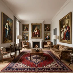 a beautiful open space apartment with persian rugs and antique furniture designed by mark mills and nathaniel owings, interior design, architecture, key lighting, soft lights, by steve hanks, by edgar maxence, by caravaggio, by michael whelan, by delacroix, by serov valentin, by tarkovsky, 8 k render, detailed, oil on canvas