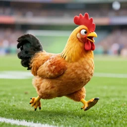the funky chicken runs across a football field, interrupting the big game, 3 5 mm