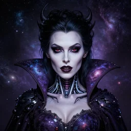queen vampire woman portrait made out of galaxies, beautiful, cyborg, tim burton comic book art, realistic, highly detailed