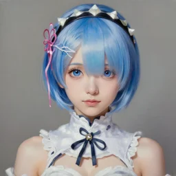 portrait of a human that looks like rem from re : zero, 4 k concept art, oil painting, artstation