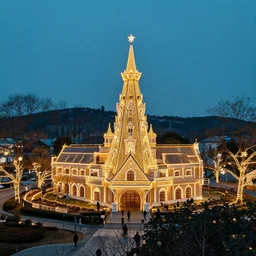 a building in a landscape, festive